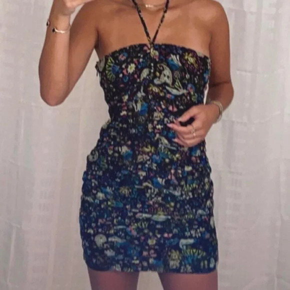 Zara Draped Floral  Halter Mini Dress Size Medium - Picture 5 of 11